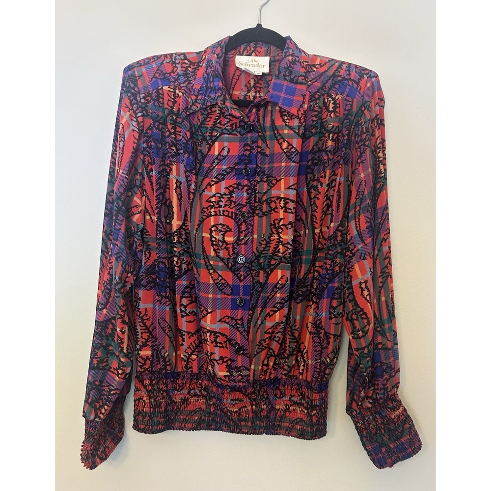 Vintage 60's Abe Schrader Jewel Tones Womens 100% Silk Blouse Size 10 Unique